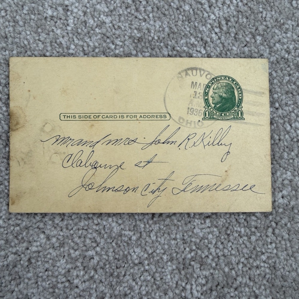 1936‎ JEFFERSON ONE CENT PENNY POSTCARD USED Ohio United States US - Picture 2 of 4